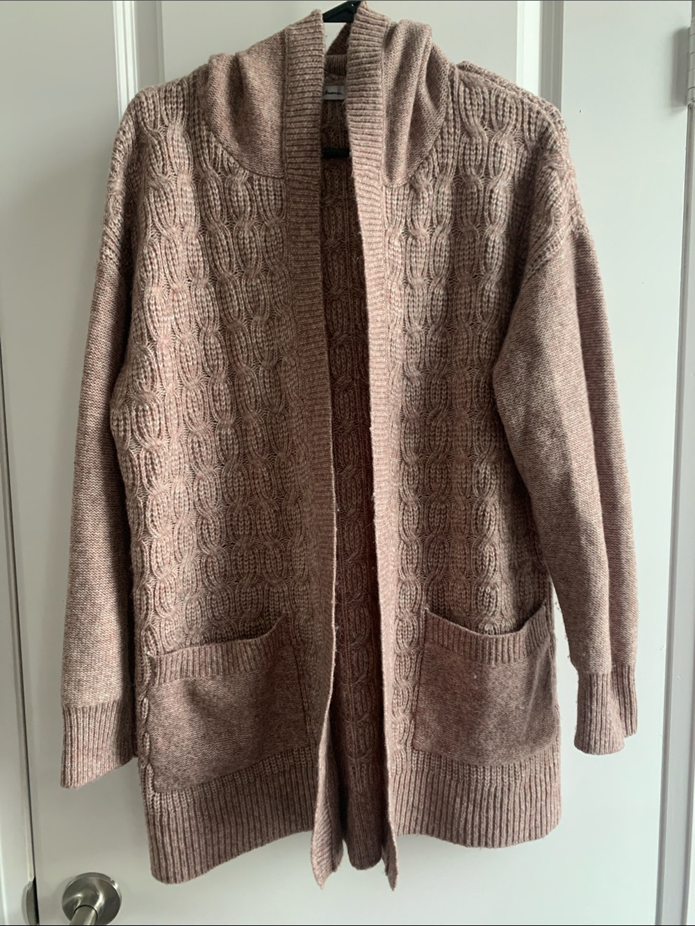 Reitmans Open-Front Cable Knit Cardigan - Mauve Pink w/Hood